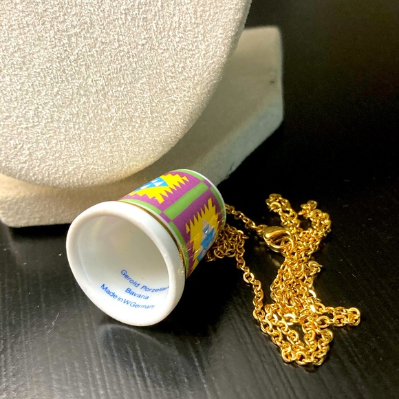 THIMBLE Necklace-GEROLD PORZELLAN TCC PATCHWORK QUILT '86 24K GOLD "SAWTOOTH" - Picture 4 of 4